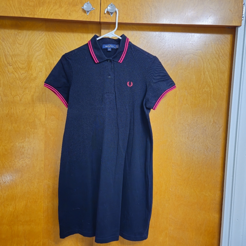 Fred Perry Hot Pink Black Polo Dress US 8 UK 12 Oi Punk